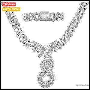 Silver Initial Cuban Link Chain Necklace 14MM Zinc Alloy